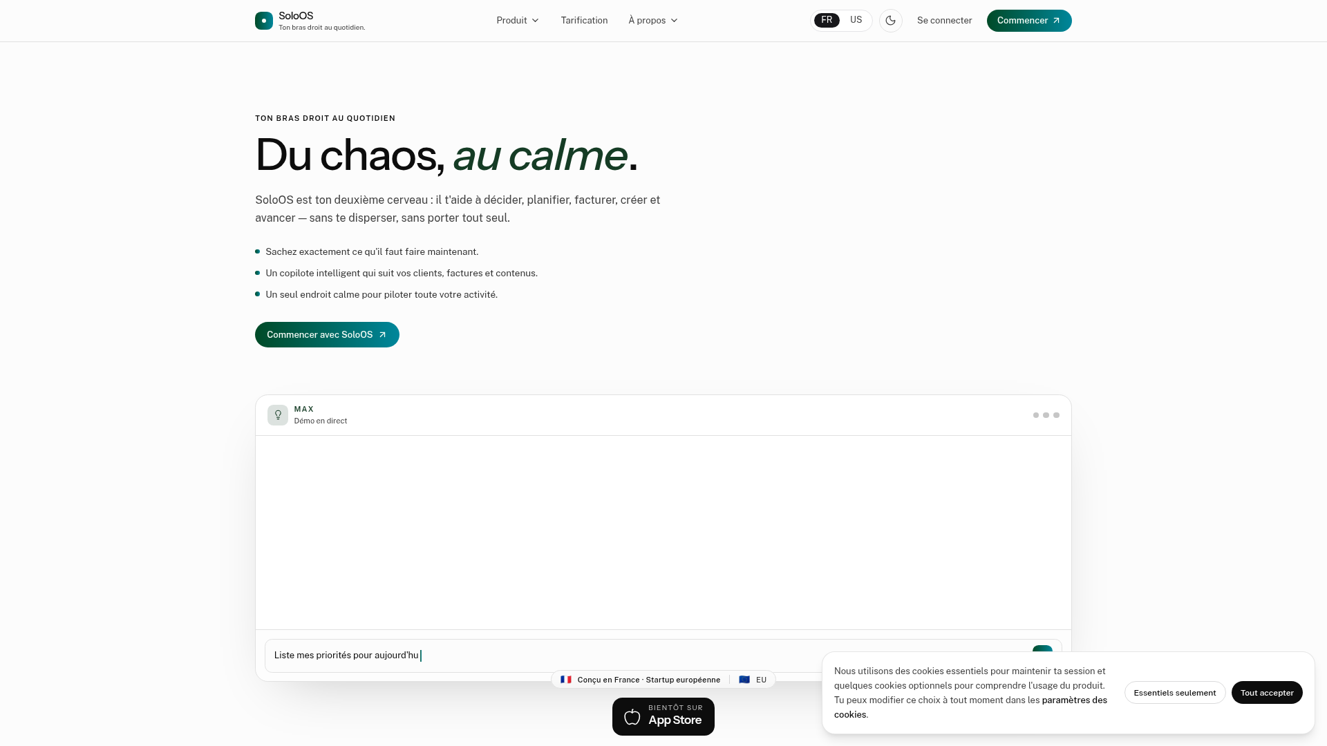 Soloos landing page